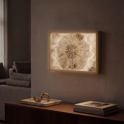Paardenbloem - Bloemen - Natuur - Bruin Light Box met batterij (Wandlamp) middel -sfeer1