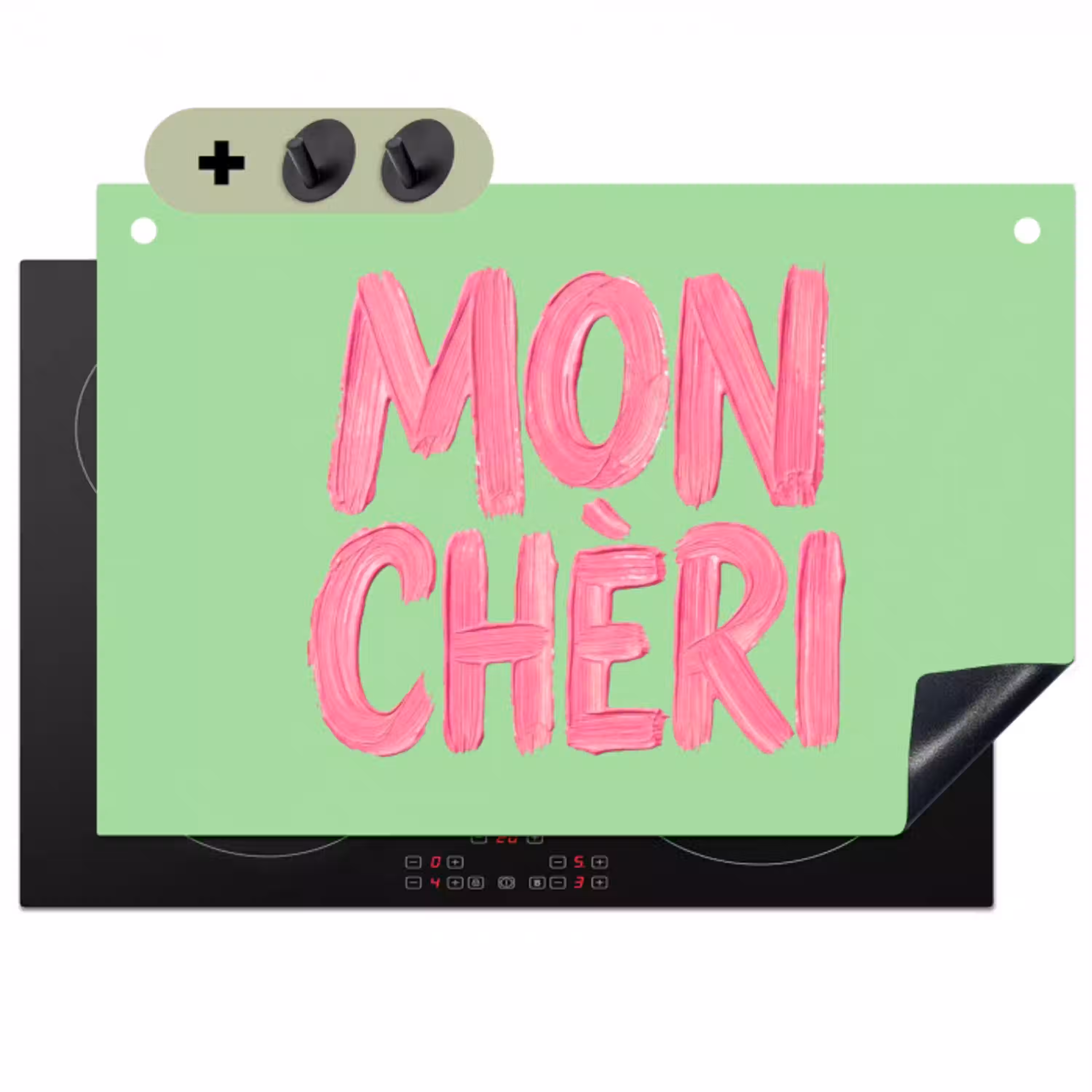 Mon cheri - Groen - Roze Inductie beschemer met haakjes klein -3d