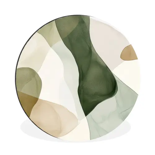 Japandi - Abstract - Groen Wandcirkel aluminium klein -3d