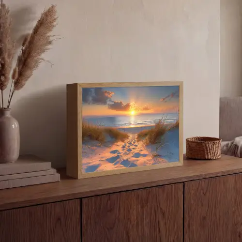 Zonsondergang - Duinen - Strand - Zee Light Box met batterij (Wandlamp) middel -sfeer2