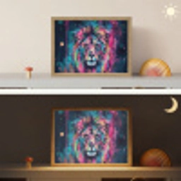 Leeuw - Verf - Kleurrijk - Zwart - Dieren Light Box met batterij (Wandlamp kind) middel -sfeer3_kind