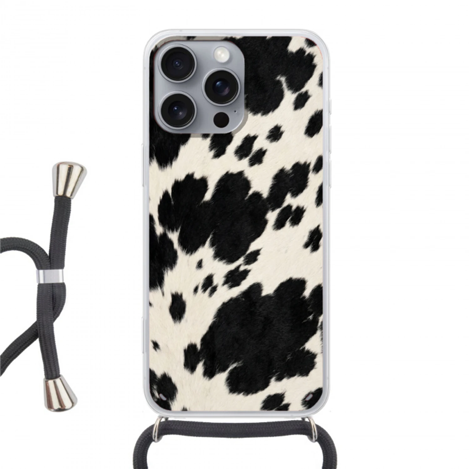 Patroon - Vacht - Zwart - Wit Hoesje iPhone 16 Pro Max met koord klein -3d