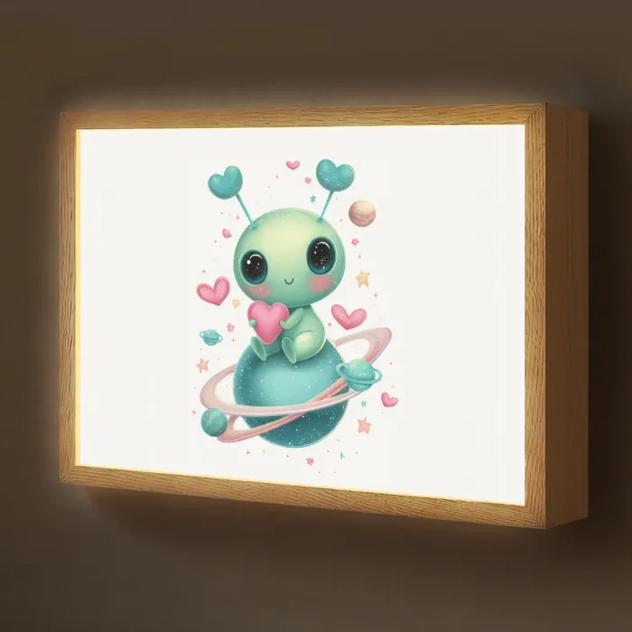 Ruimte - Wezen - Hartjes - Planeet Light Box met batterij (Wandlamp kind) middel -z3d_website