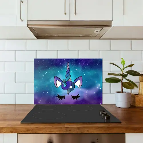 Eenhoorn - Sterrenhemel - Ster - Blauw keuken achterwand spatscherm klein -sfeer2