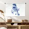 Vogel - Delfts blauw - Illustratie - Bloemen Wandkleed katoen middel -sfeer5