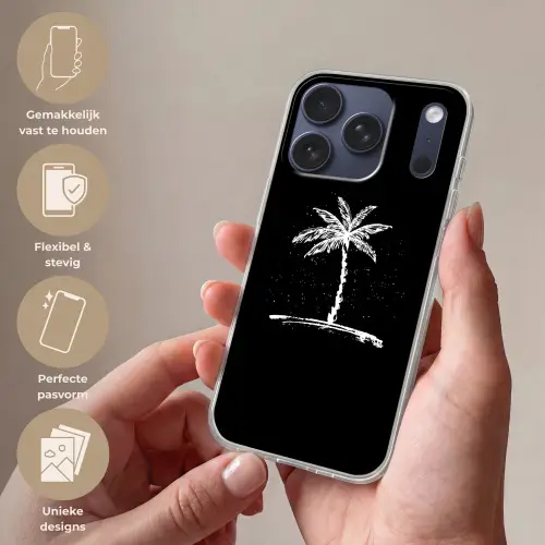 Palmboom - Wit - Zwart - Tropisch Telefoonhoesje iPhone 17 Pro klein -sfeer3_NL