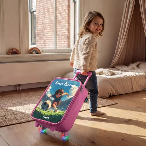 Voetbal - Gras - Stadion - Schilderij Kinderkoffer - Roze klein -sfeer1