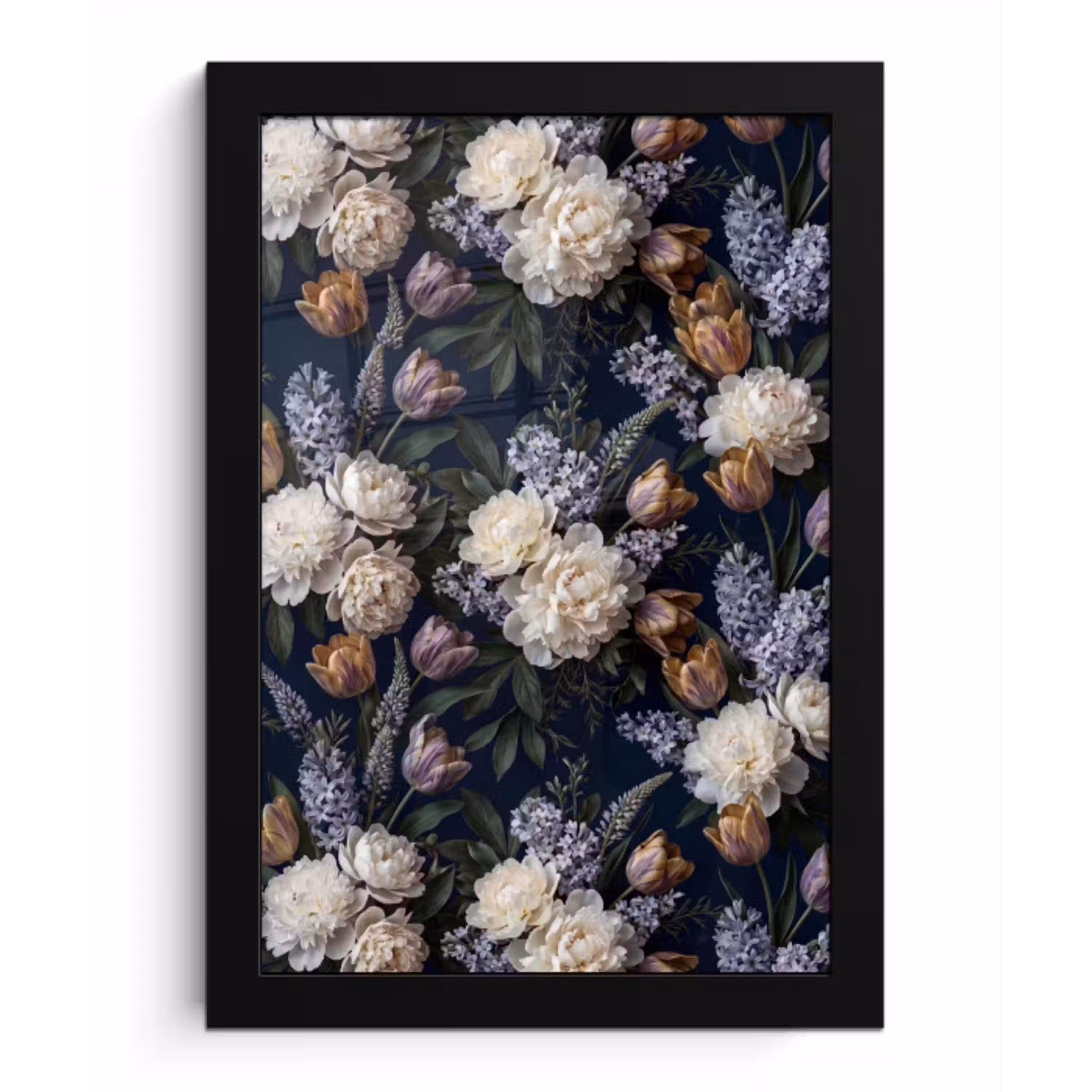 Bloemen - Donker - Elegant - Natuur - Wit fotolijst zwart zonder passe partout klein -3d