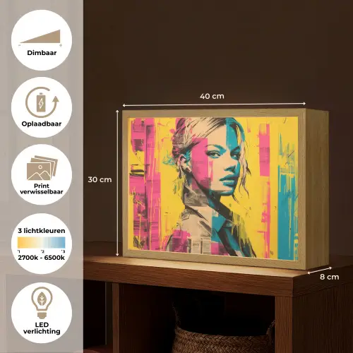 Vrouw - Verfstrepen - Gekleurd Light Box met batterij (Wandlamp) middel -USP_websiteoverzichtNL