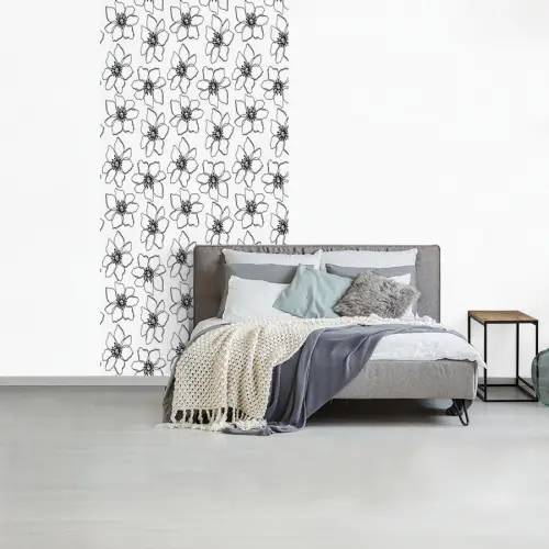 Bloemen - Patroon - Zwart - Wit fotobehang vinyl groot 64 -slaapkamer