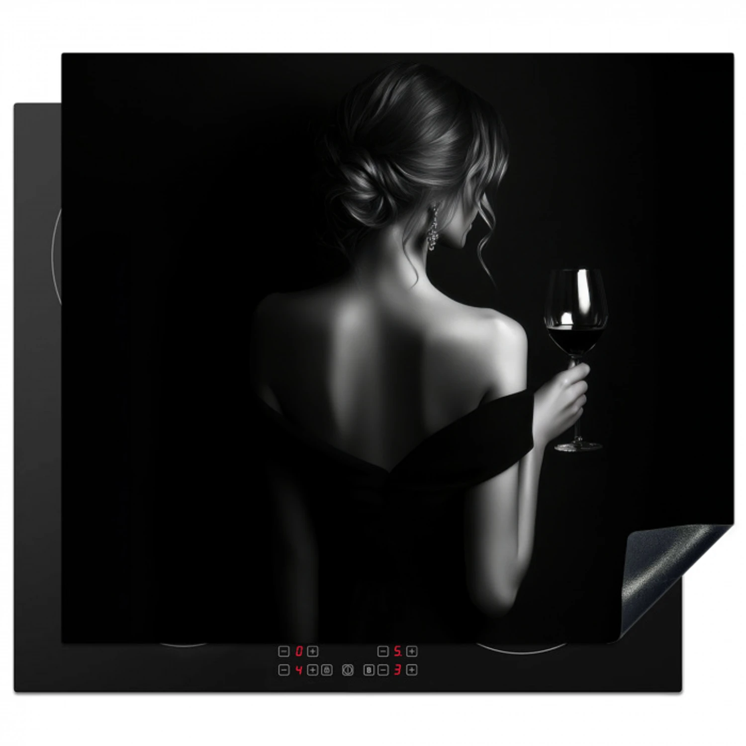 Vrouw - Wijn - Jurk Inductie beschermer vinyl 3mm middel -3d