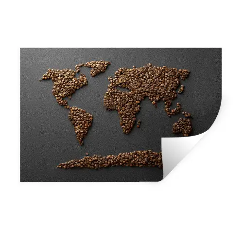 Wereldkaart - Koffie - Grijs Muursticker klein -3d