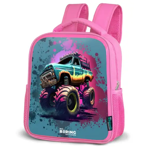 Monster Wheels Kinderrugzak - Roze middel -schuin