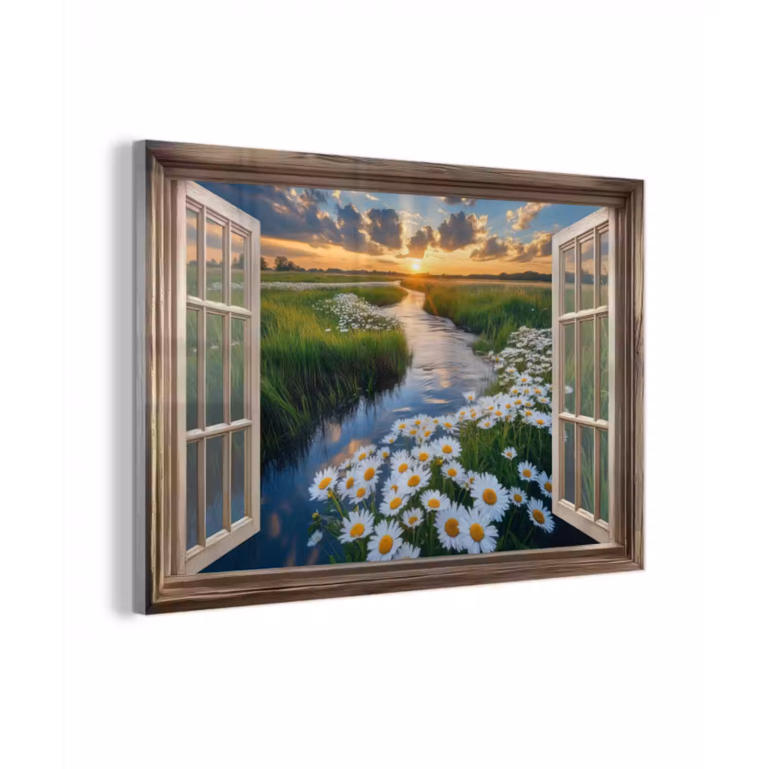 Glasbild - Aussicht - Landschaft - Fenster - Wasser - Sonnenuntergang