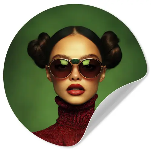 Vrouw - Groen - Bril - Aesthetic - Modern Wandcirkel behangsticker klein -3d