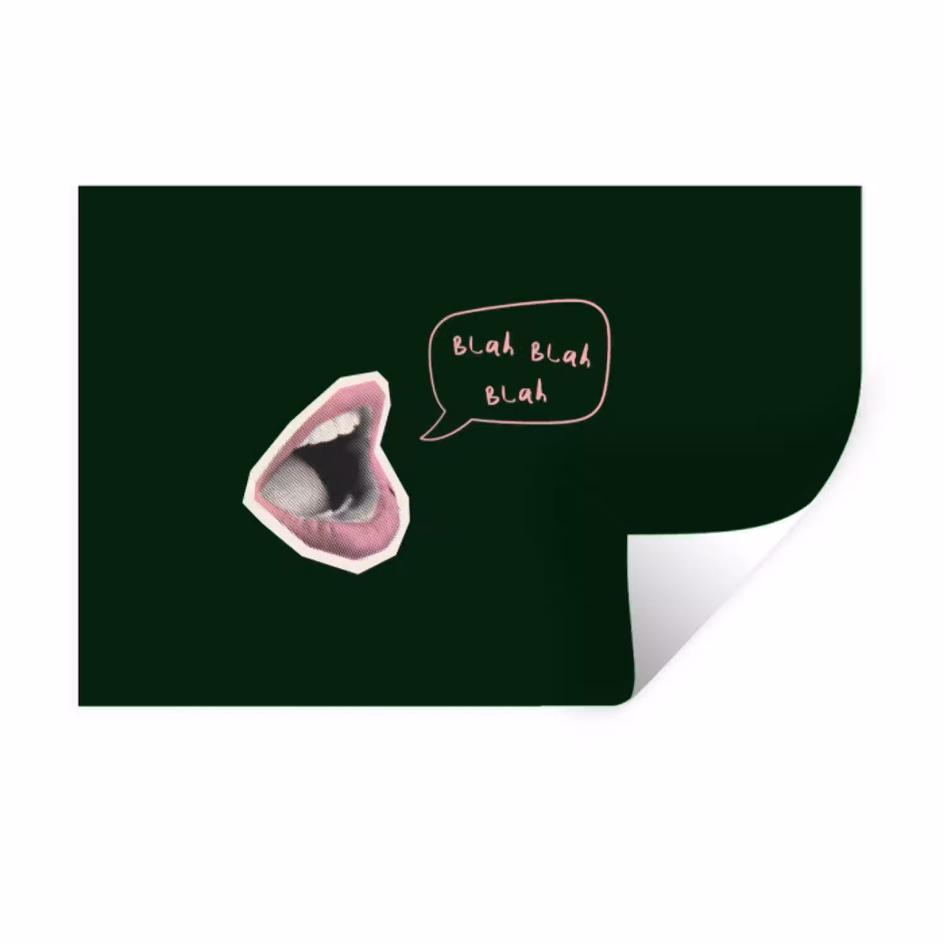 Illustratie - Mond - Donkergroen - Tekstwolkje Muursticker klein -3d