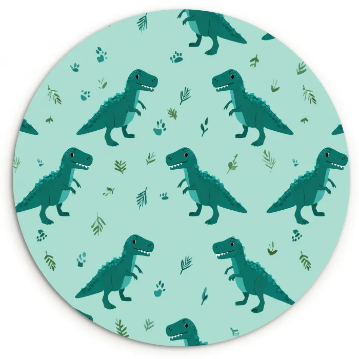 Donkergroen - Dinosaurussen - Afdrukken - Bladeren Wandcirkel kunststof plaat 5mm dik klein -3d
