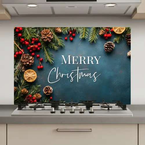 Merry Christmas - Blauw - Kerst - Winter keuken achterwand spatscherm klein -3d_website