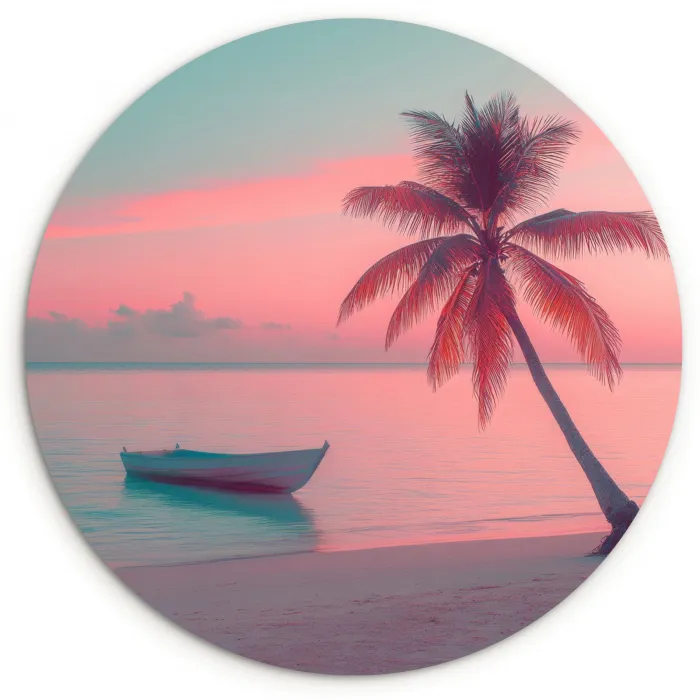 Zee - Boot - Zonsondergang Wandcirkel plexiglas klein -3d