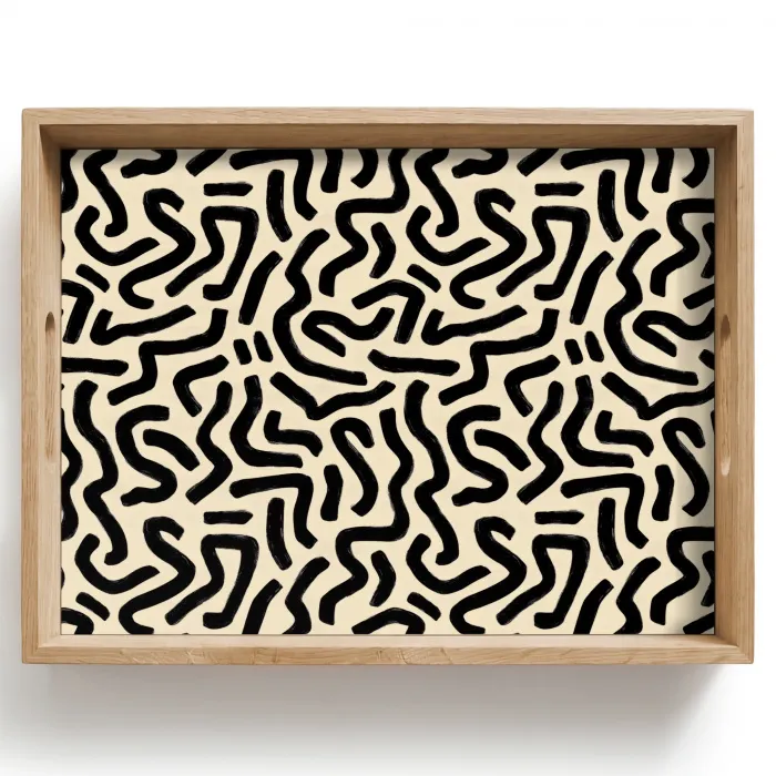 Abstract - Lijnen - Zwart Dienblad Rechthoek middel 911 -z3d_shopping