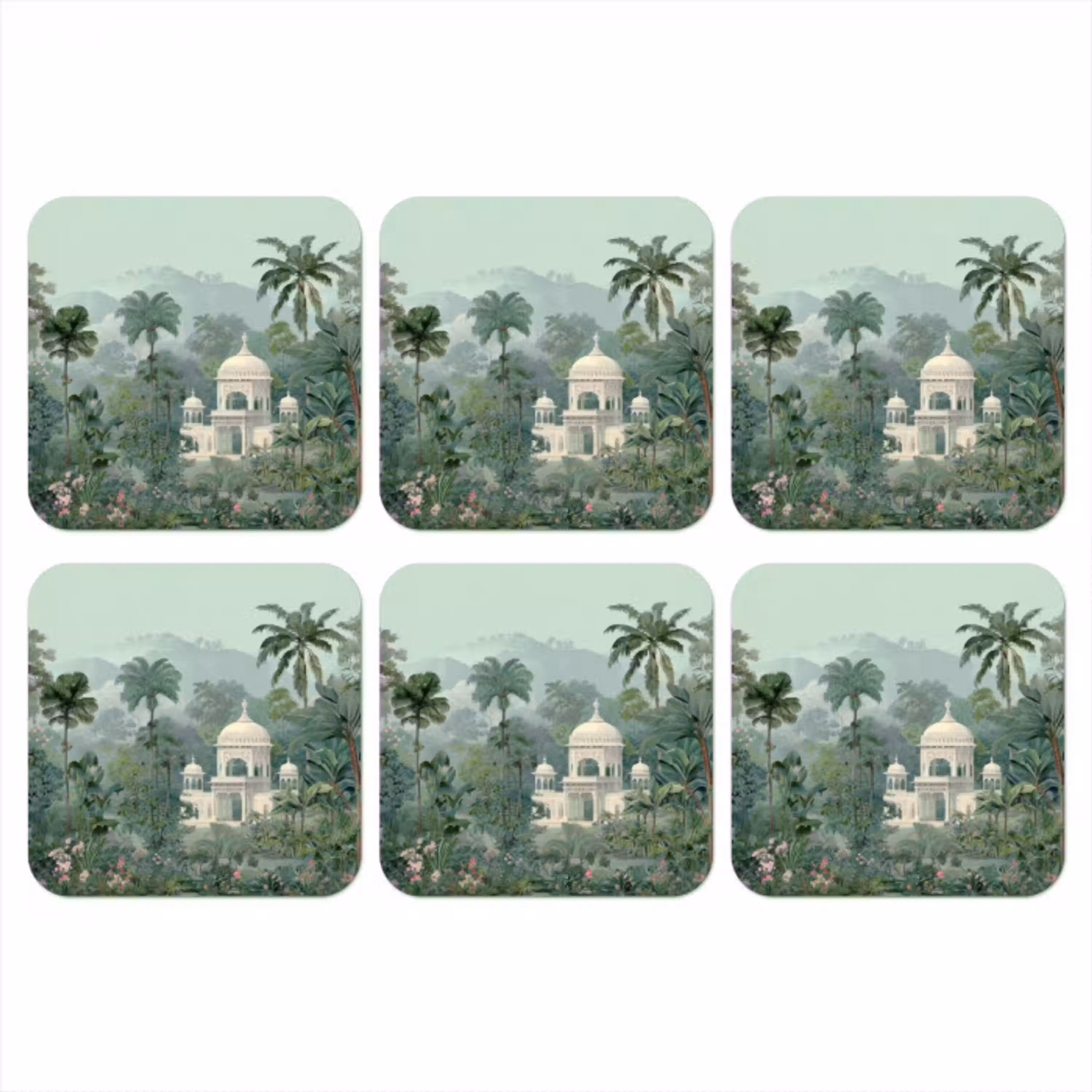 Tropische tuin - Koepelgebouw - Bloemen onderzetter kurk middel -3d