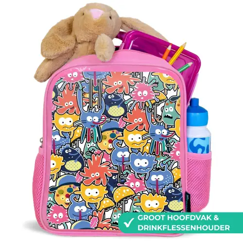 Beestjes met Grote Oogjes Kinderrugzak - Roze middel -inhoud_NL