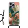 Tropische bladeren - Bloemen - Roze - groen Hoesje iPhone 16 Pro Max met koord klein -3d