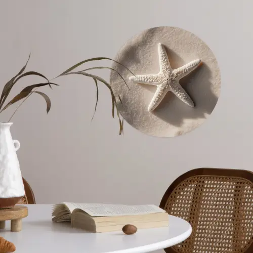 Strand - Zeester - Zand - Beige Wandcirkel behangsticker klein -sfeer3