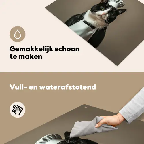 Kat - Kokskleding - Zwart - Wit Inductie beschemer met haakjes klein -ky-schoon-nl