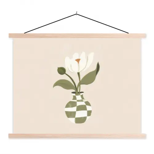 Vaas - Geruit - Bloem - Groen textielposter latten blank klein -3d