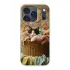 Kat - Bloemenprint - Rieten mand Telefoonhoesje iPhone 17 Pro klein -3d