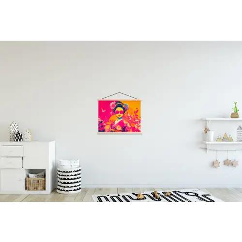 Vrouw - Zonnebril - Abstract - Oranje textielposter latten blank klein -kinderkamer