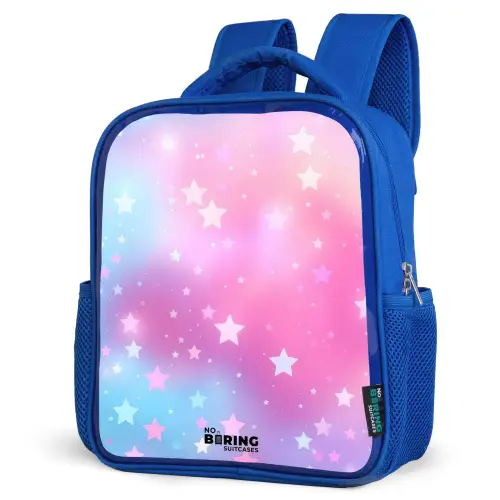 Sterren - Roze - Blauw Kinderrugzak - Blauw middel -schuin