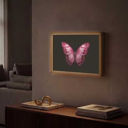 Vlinder - Fuchsia - Grafisch Light Box met batterij (Wandlamp) middel -sfeer1