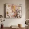 Buddha - Bloem - Goud - Roze - Abstract Textielframe zwart klein -sfeer3