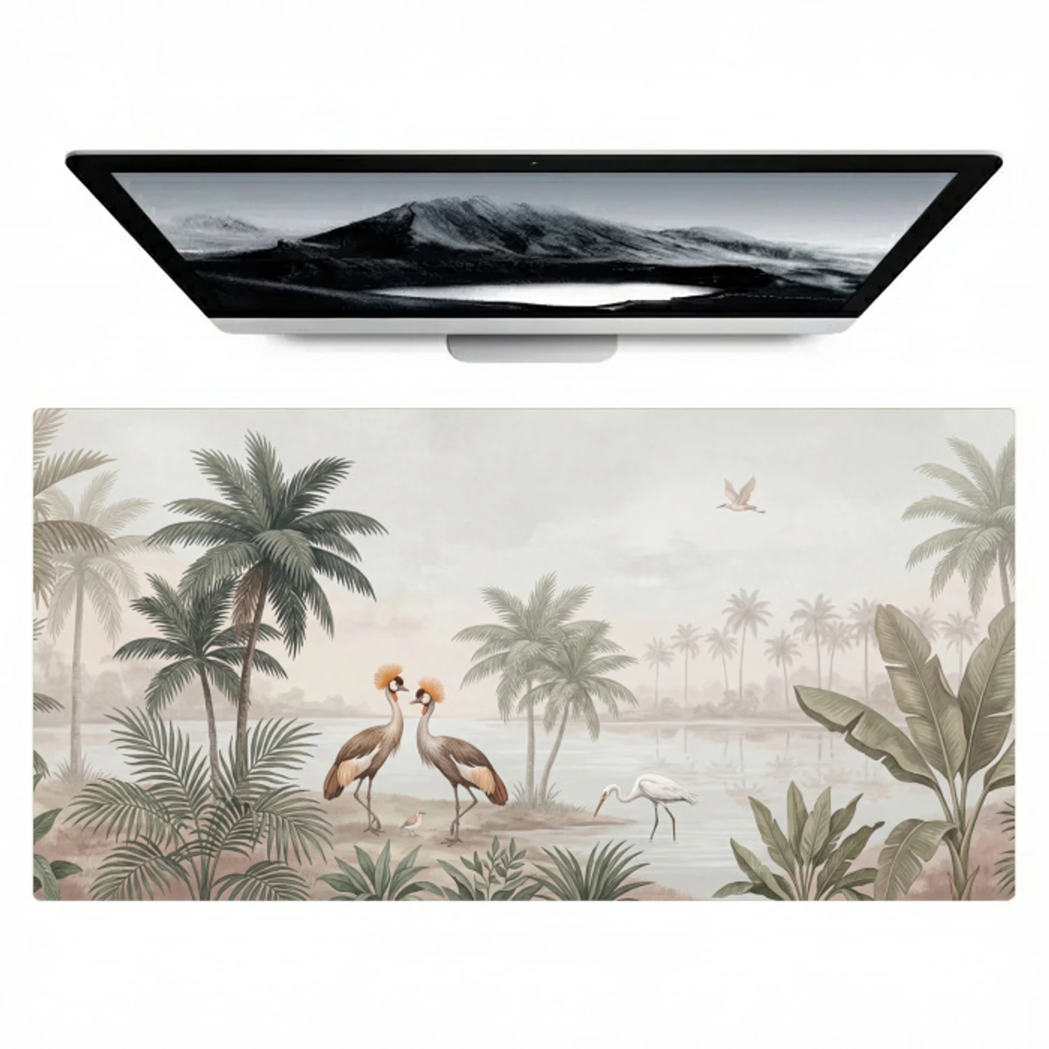 Kraanvogels - Palmbomen - Tropisch Muismat XXL klein -zzz3d