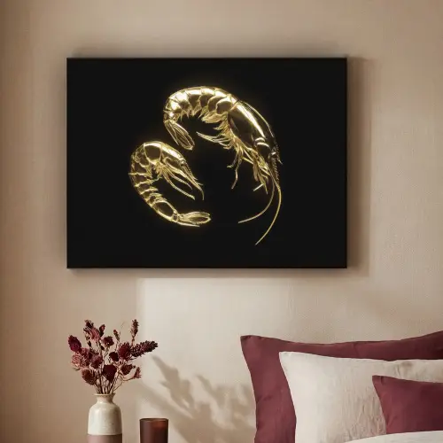 Garnalen - Zwart - Goud - Dieren Textielframe zwart klein -sfeer1