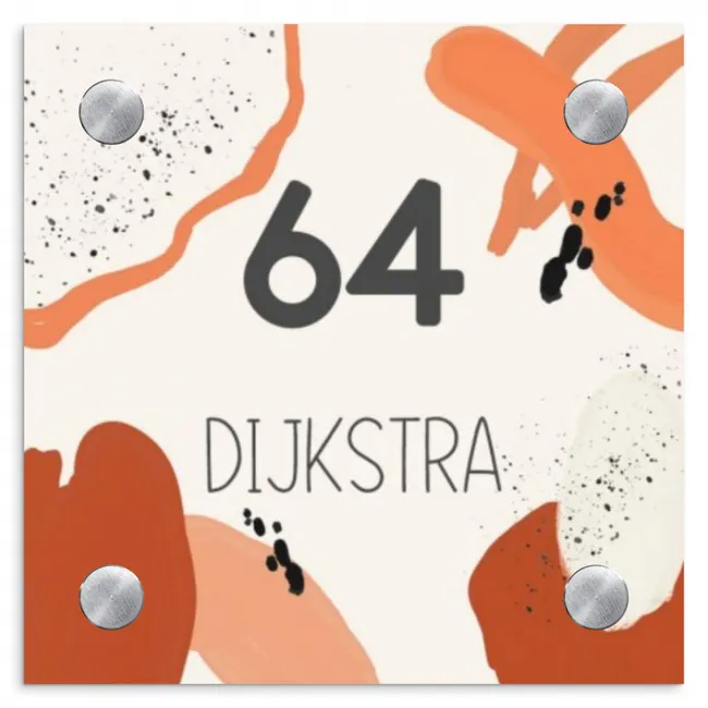 Abstract oranje - Modern Naambord Vierkant klein -3d