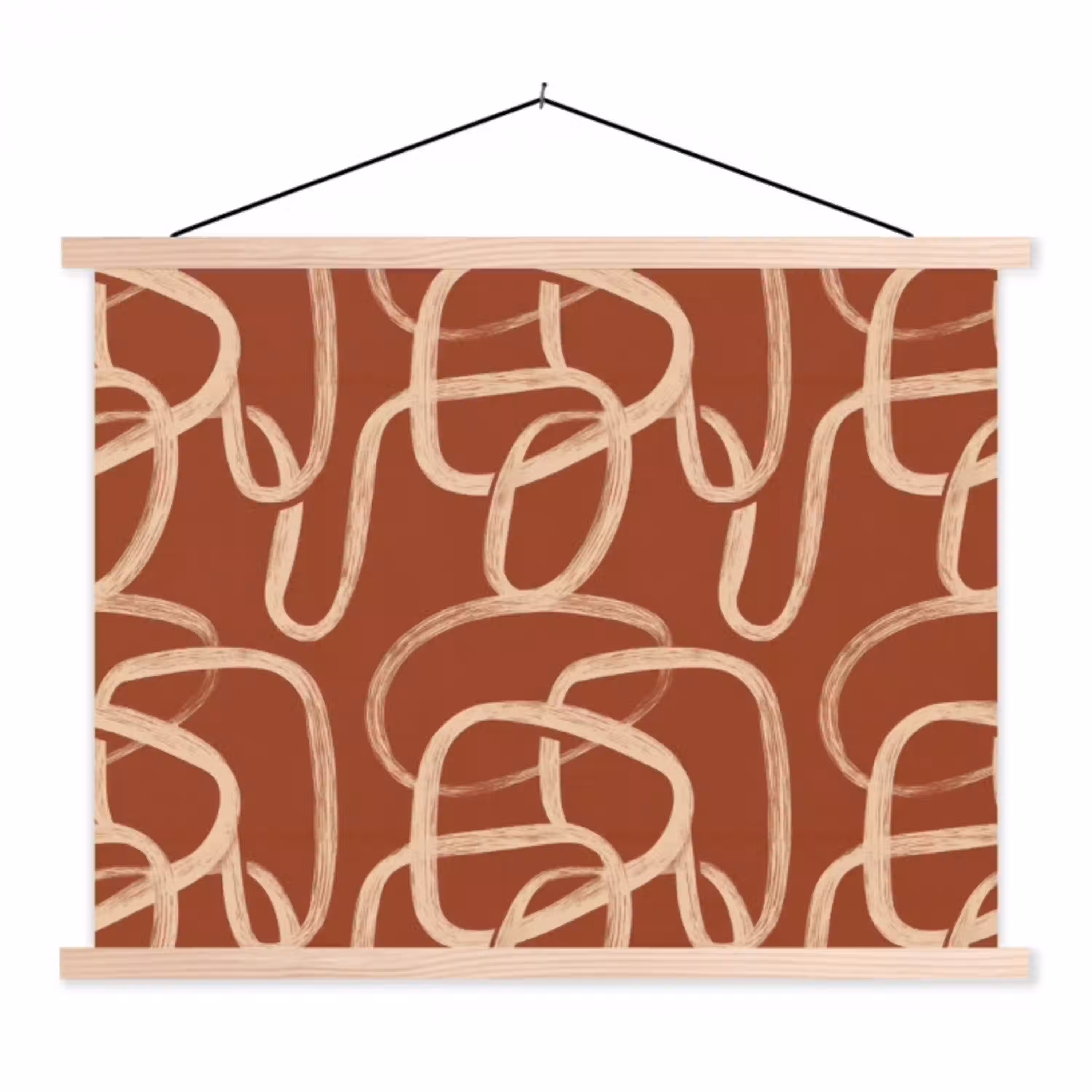 Lijnen - Abstract - Organisch - Terracotta - Crème textielposter latten blank klein 122 -3d