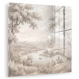 Rivierlandschap - Bergen - Natuur - Vintage - Beige plexiglas 5mm klein -zzzproduct_nieuw