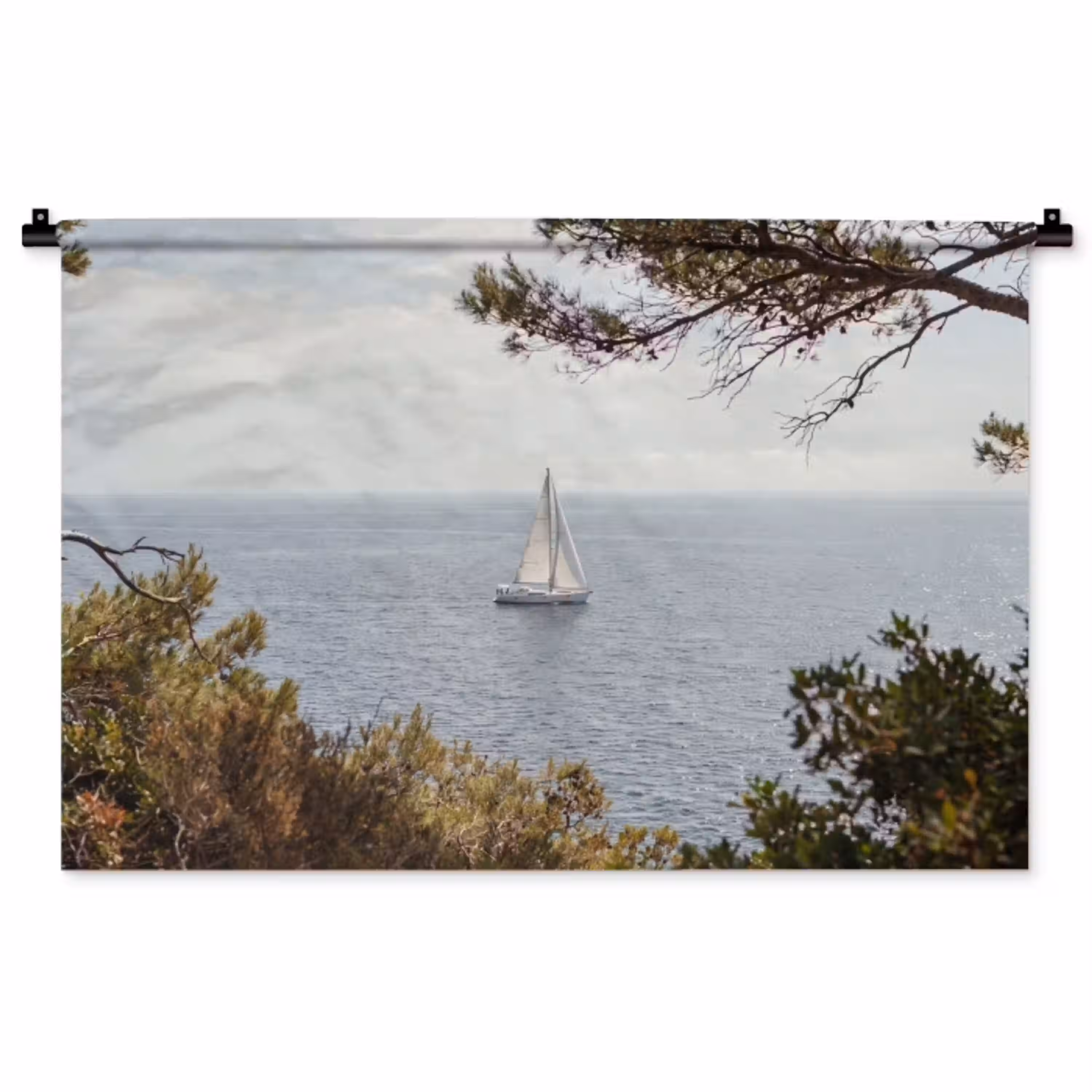 Zeilboot - bomen - water Wandkleed katoen middel -zz3d