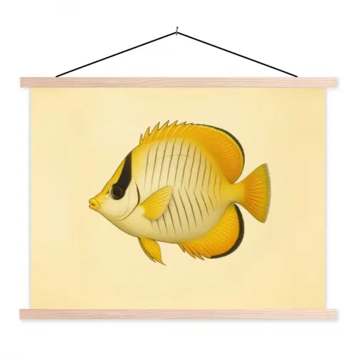 Ovaal - Vis - Geel - Schubben textielposter latten blank klein -3d