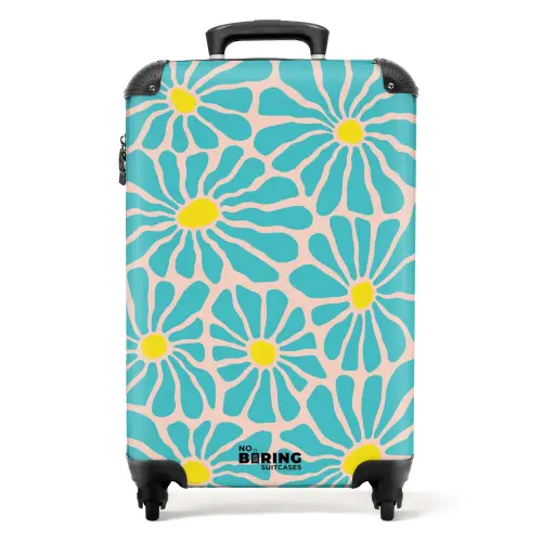 Pastel bloemen - Blauw NBS - Handbagage koffer - Kinderen Unisex middel -productfoto_recht