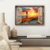 Doorkijk - Raam - Vuurtoren - Zonsondergang - Strand canvas 2cm klein -sfeer6