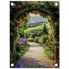 Doorkijk - Tuinboog - Bloemen - Natuur - Pad tuinposter los doek klein -3d
