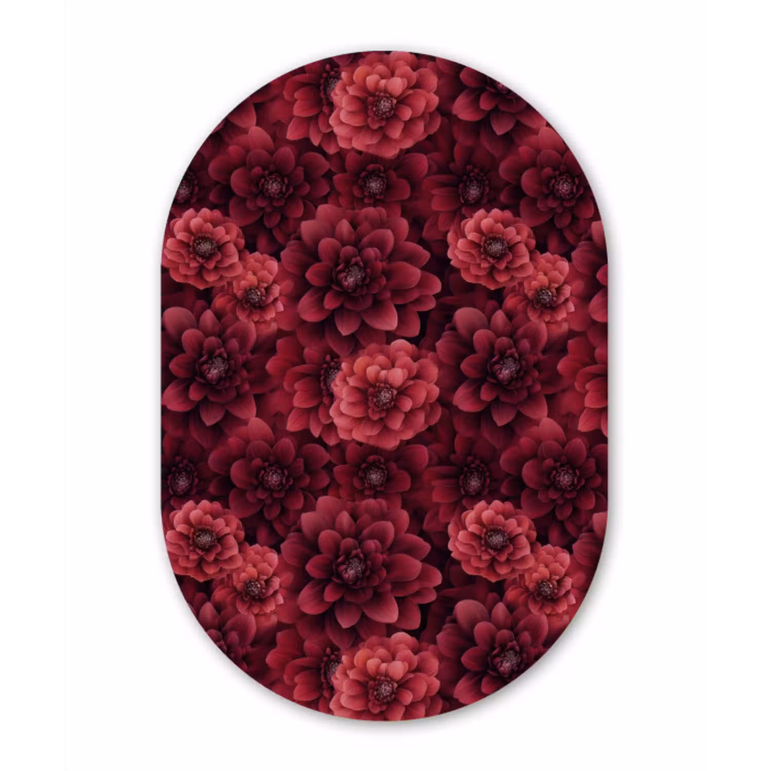 Dahlias - Bloemen - Rood Wandcirkel Ovaal Aluminium middel 839 -3d