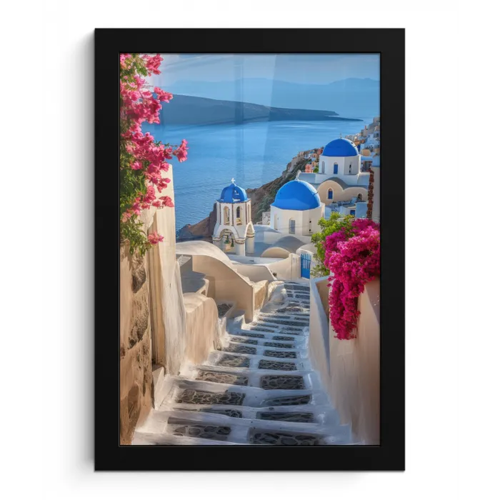 Santorini - Bloemen - Griekenland fotolijst zwart zonder passe partout klein -3d
