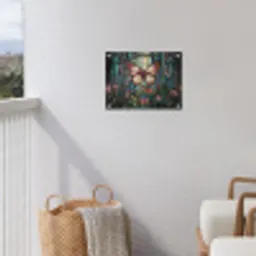 Vlinder - Roze - Bloemen - Bladeren tuinposter los doek klein -sfeer8