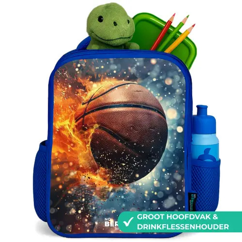 Bruisende basketbal Kinderrugzak - Blauw middel -inhoud_NL