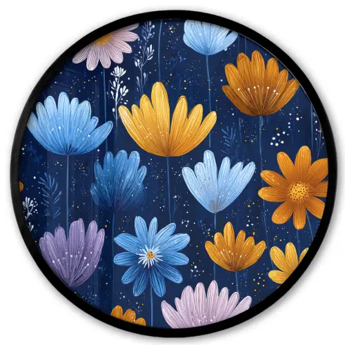 Bloemen - Patroon - Blauw - Contrast Fotolijst rond zonder passe partout klein -3d